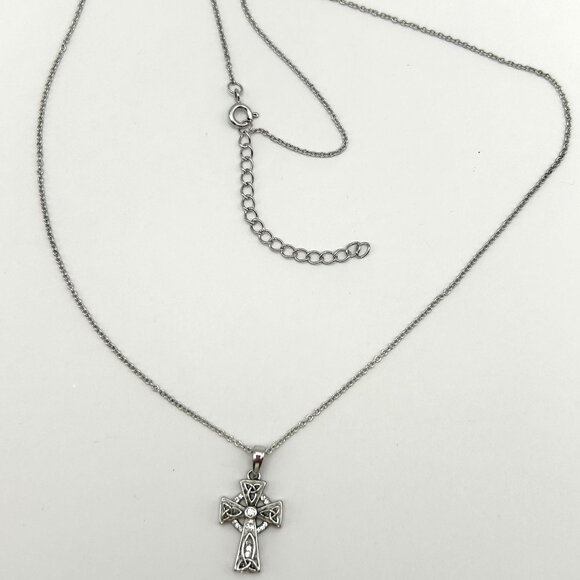 Celtic Trinity Knot Cross 925 Sterling Silver Embellished with Crystals - Picture 3 of 9
